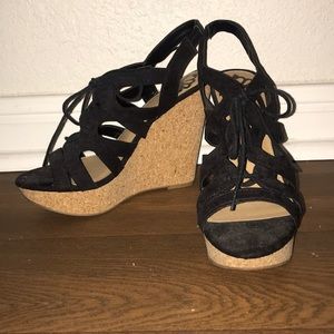 Velvet lace up wedges